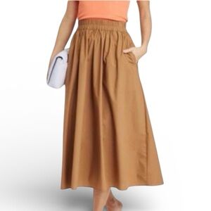 A New Day XS Camel Elastic Waist Midi Skirt Minimalist